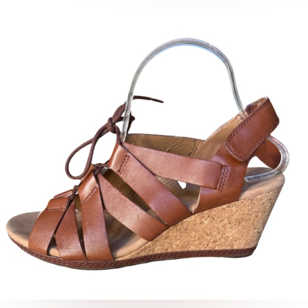 Clarks leather cork wedge sandals Size 9.5